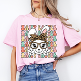 Happy Easter Bunny with Leopard Bow Bubble Letters Completed Top