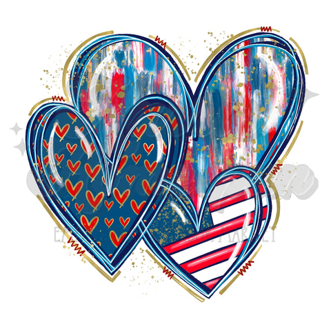 3 Patriotic Hearts DTF Print