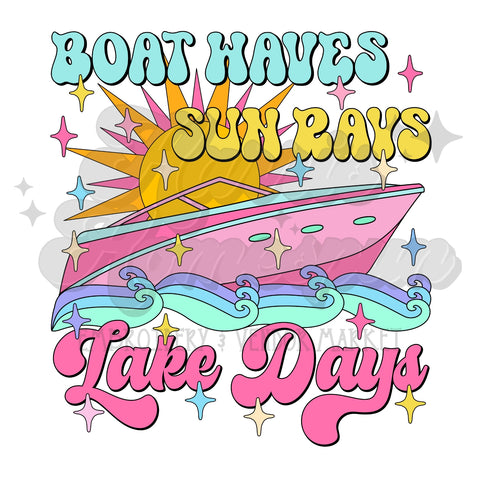 Boat Waves Sun Rays Lake Days DTF Print