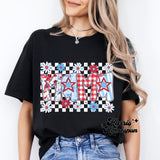 Mama Patriotic Flower Checkered Completed Top