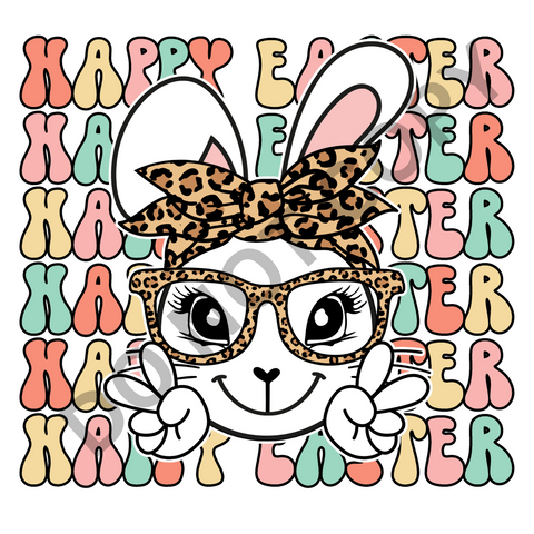 Happy Easter Girl Bunny with Glasses DTF Print