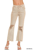 Zenana Acid Washed High Waist Distressed Straight Leg Pants