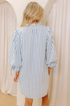 Blue Striped 3/4 Sleeve Dress