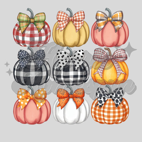 9 Pattern Pumpkins with Bows DTF Print