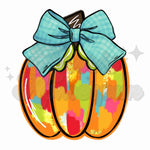 Colorful Pumpkin with Teal Bow DTF Print