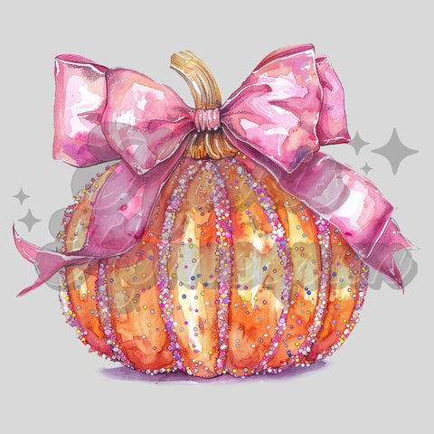 Glitter Bow Pumpkin DTF Print