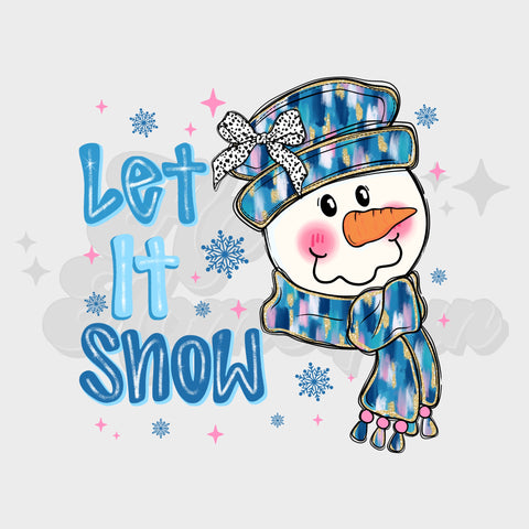 Let it Snow with blue Snowman DTF Print