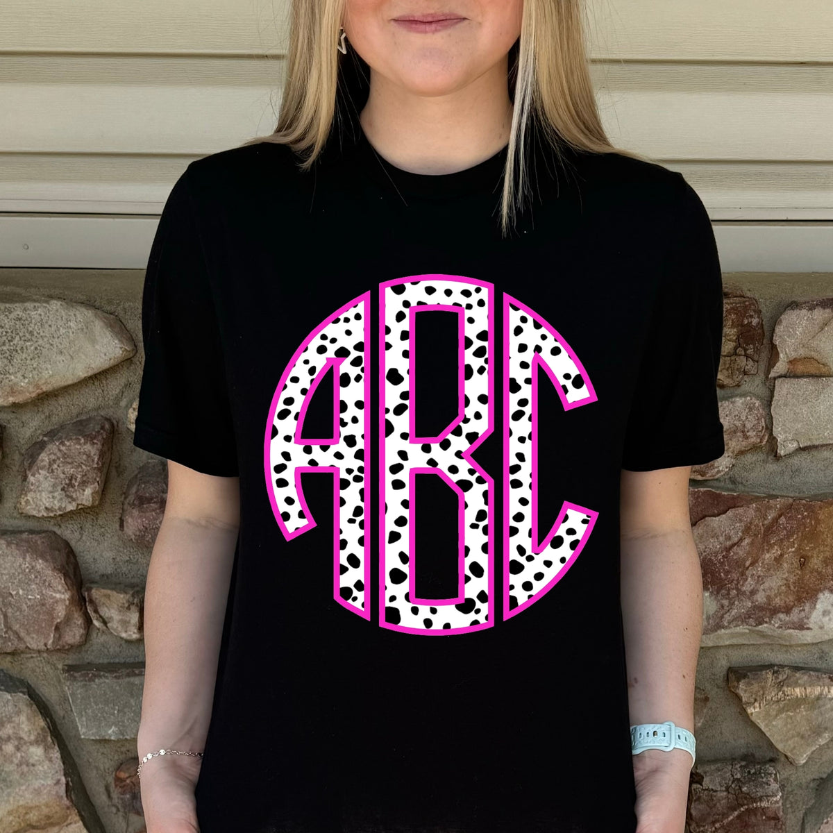 Black Dots Hot Pink Outline Circle Monogram DTF Print – Harris Homespun