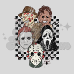 Horror Characters in Checkered Background DTF Print