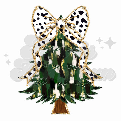 Brush Stroke Tree with Dot Bow DTF Print