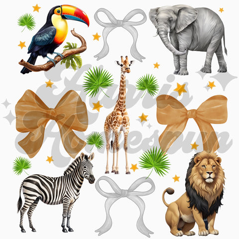 Zoo Animals with Bows DTF Print