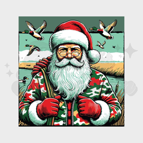 Duck Hunting Santa DTF Print