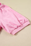 Pink 1/2 Zip Puff Sleeve Top and Ruffled Shorts Set