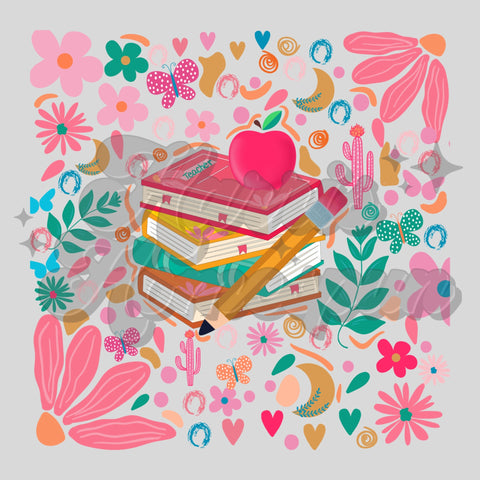 Floral Stack of Books DTF Print