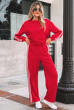 Fiery Red Varsity Striped Detailed Two Piece Set