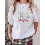 Floral MERRY Green Outline DTF Print