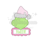 Faux Embroidery Pink Hat Grinch DTF Print with name option