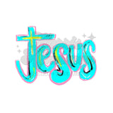 Neon Blue Jesus DTF Print