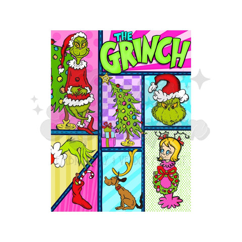 Bright Grinch Collage DTF Print