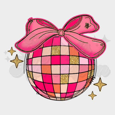 Pink Disco Ball with Bow DTF Print