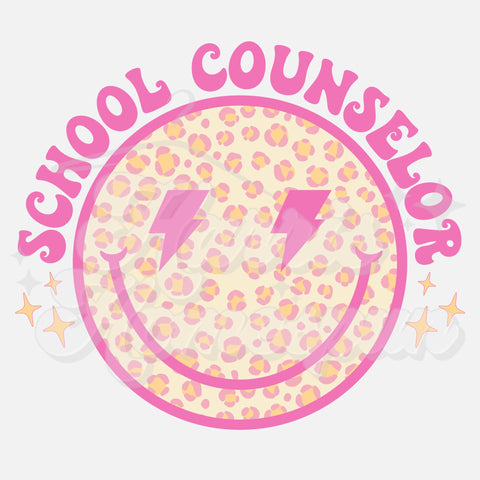 School Counselor Leopard Smiley DTF Print