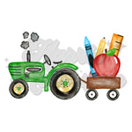 Green Tractor with School Supplies DTF Transfer