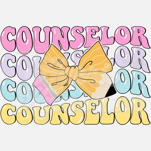 School Counselor with Bow Pencil DTF Print