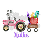 Pink Tractor with School Supplies DTF Transfer