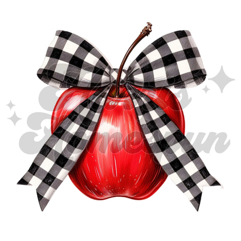 Apple Checkered Bow DTF Print