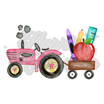 Pink Tractor with School Supplies DTF Transfer