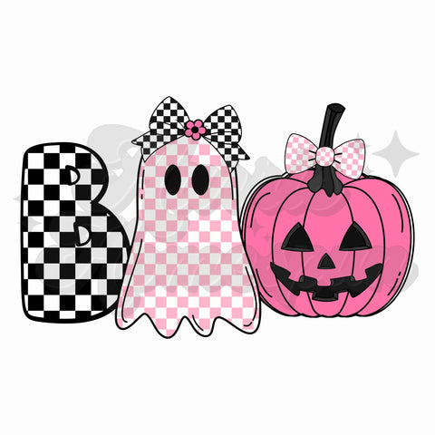 Boo Checkered Ghost & Pink Pumpkin DTF Print