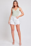 YMI Mom Fit Shorts With Frayed Hem & Side Slit White