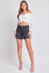 YMI Mom Fit Shorts With Frayed Hem & Side Slit Black