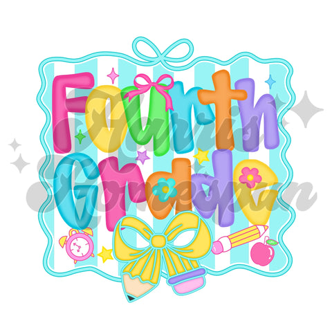 Mint Striped Bow Fourth Grade DTF Print
