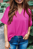 Bright Pink Silky VNeck Top