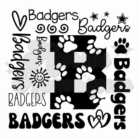 Black Badgers Word Collage DTF Print