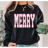 Faux Glitter Pink and White MERRY DTF Print