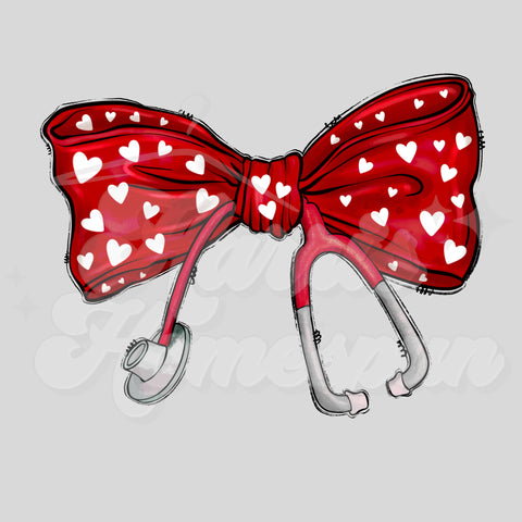 Valentine Nurse Bow DTF Print