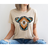 Aztec Cow Head DTF Print