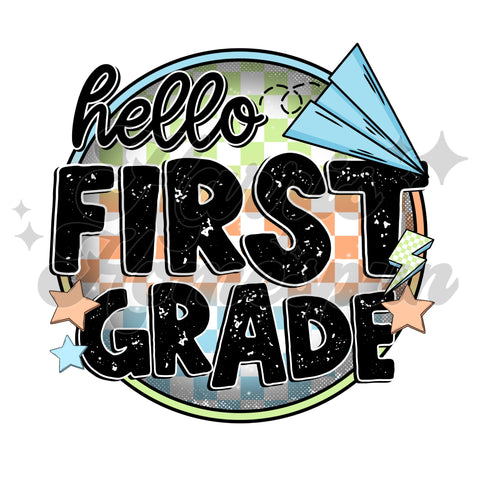 Hello First Grade Plane DTF Print