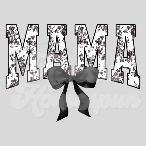 Black Floral MAMA Bow DTF Print