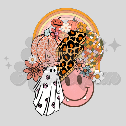 Pink Leopard Halloween Cluster DTF Print