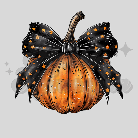 Pumpkin with Big Black Bow DTF Print