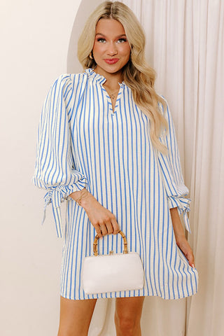 Blue Striped 3/4 Sleeve Dress