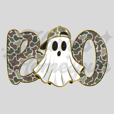 Camo Boo Ghost with Hat DTF Print