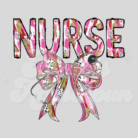 Nurse Bow with Brushstrokes DTF Print