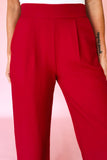 Fiery Red Pleated Detail Pull On Dress Pants