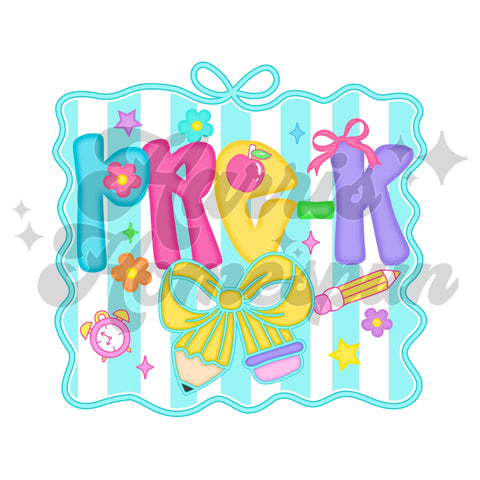 Mint Striped Bow PreK DTF Print