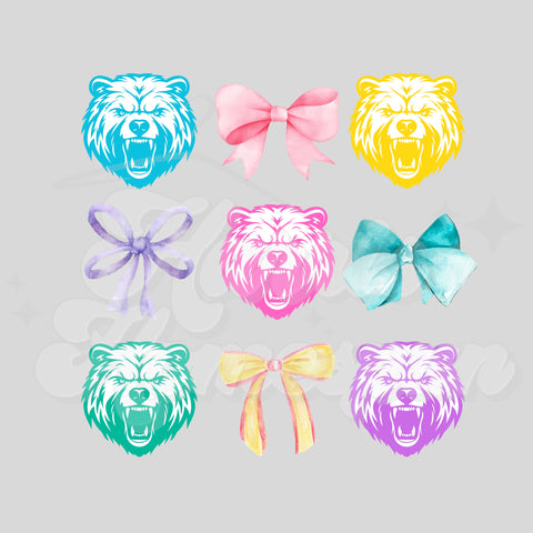 Neon Bears and Bows DTF Print