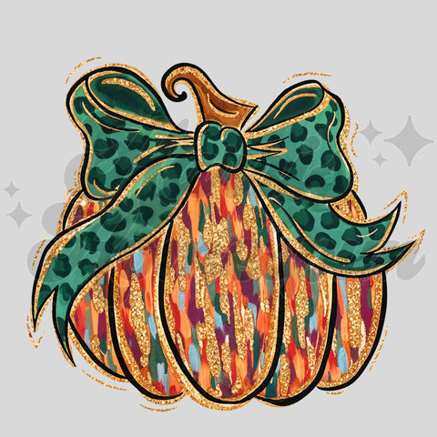 Brushstrokes Green Bow Pumpkin DTF Print